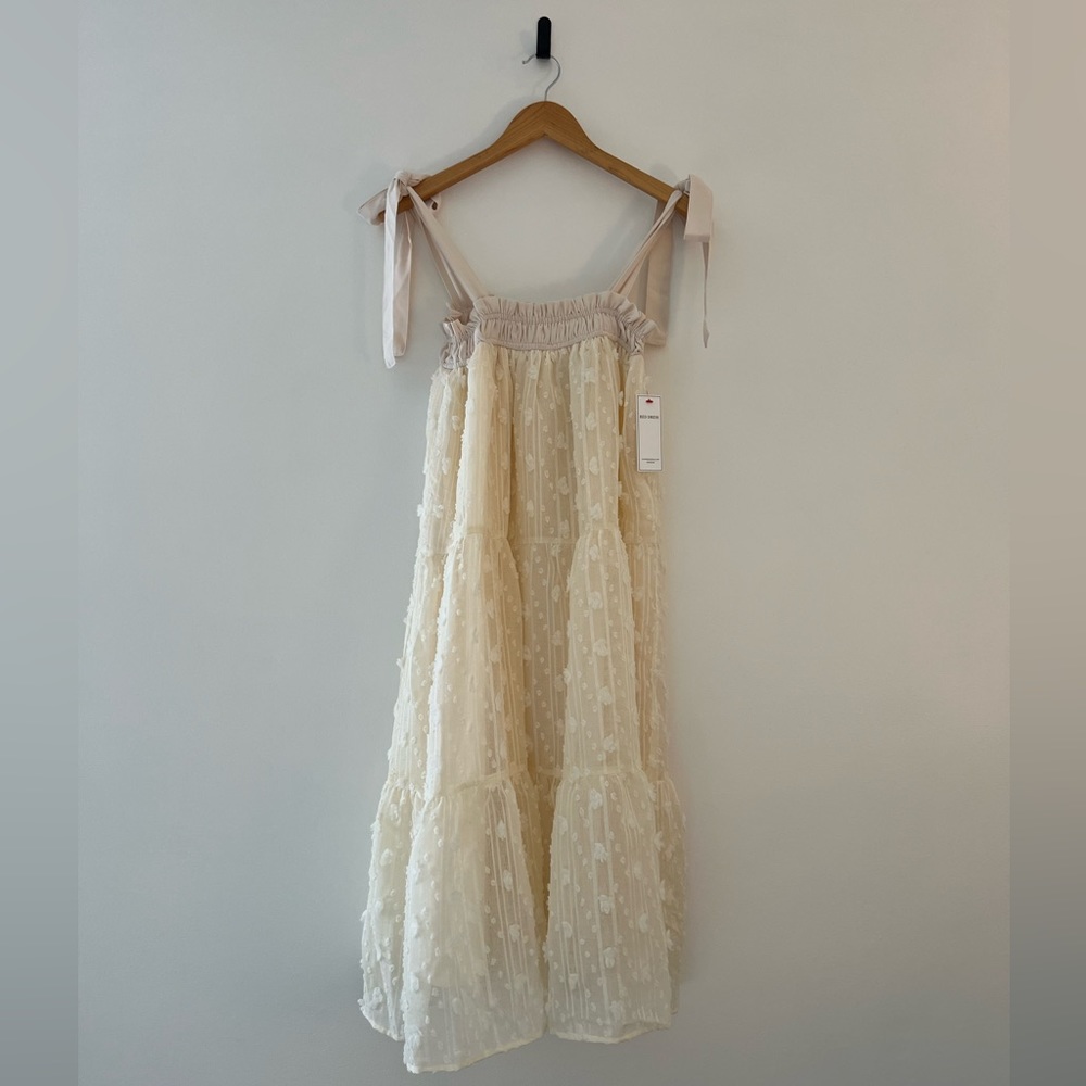 Aura Cream Tie Shoulder Midi Dress